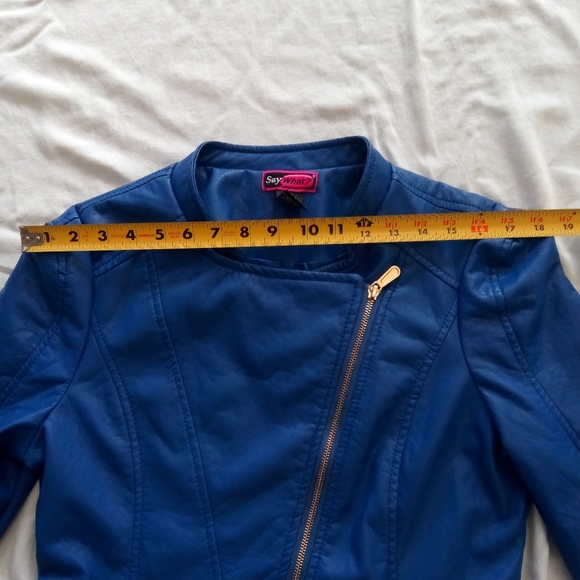 SayWhat? Leather Blue Jacket Polyester Zippered - Picture 6 of 11